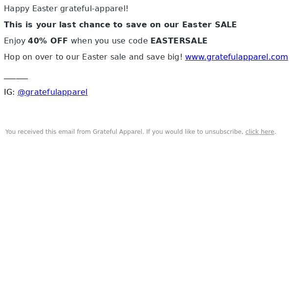 Easter Sale Ending Soon…40% OFF