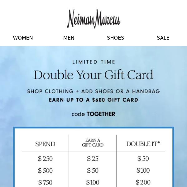 Build a spring outfit, double your gift card!