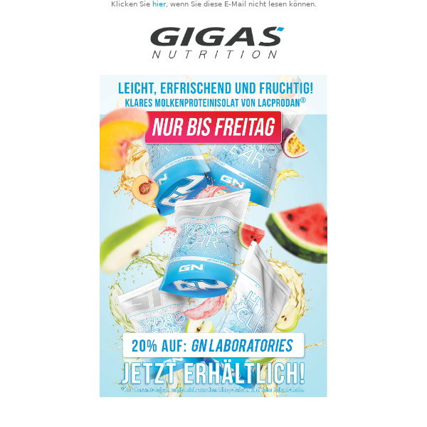 ❤️ Nur bis Freitag 12:00! -20% auf alles von GN! NEU - Hydro-Clear! Klares Whey-Isolat!