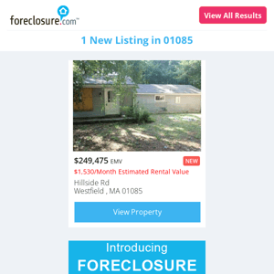 1 New Foreclosures in 01085