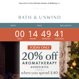 TODAY ONLY | 20% off all Aromatherapy Associates