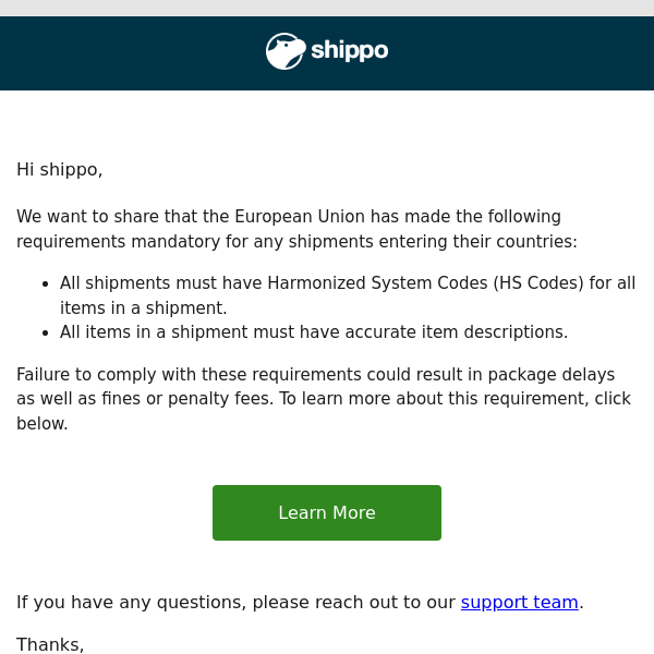 HS Codes Requirement for Shipments Sent to the EU