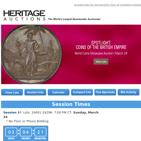 Ending Soon: March 24 Spotlight: Coins of the British Empire World Coins Showcase Auction