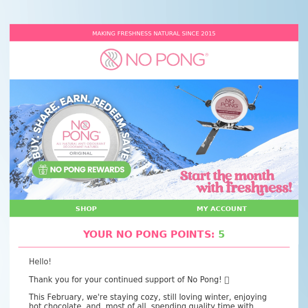 🏆   Your No Pong Rewards February Points Balance is...