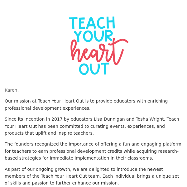 Exciting News: Teach Your Heart Out Returns with New Team Members!