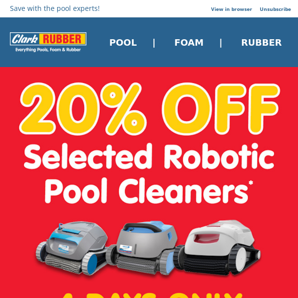20% Off Robotic Pool Cleaners! Hurry, 4 days only