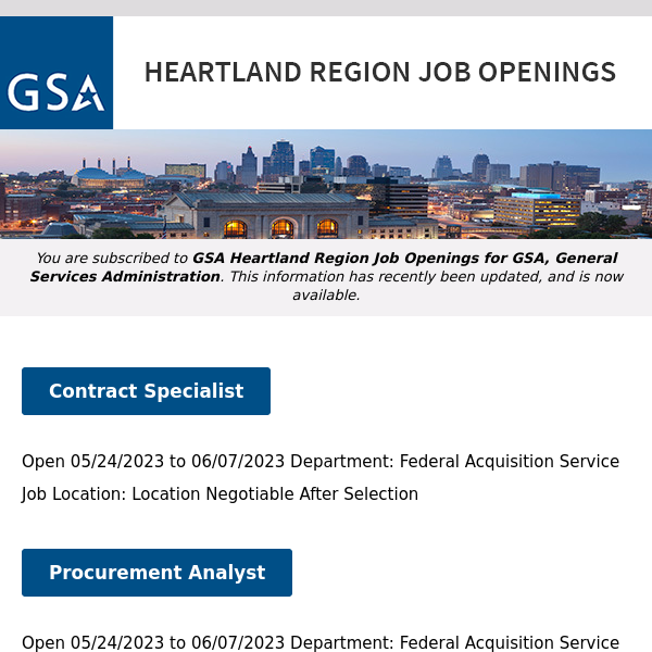 New/Current Job Opportunities in the GSA Heartland Region