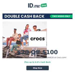 Limited time! Double the cash back at Crocs, Solo Stove, Reebok, Nectar, and more