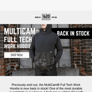 Back in Stock! MultiCam Full Tech Work Hoodie