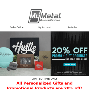 All Personalized Gifts & Promo Items 20% OFF! 🎁