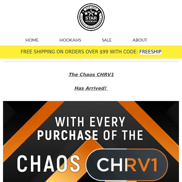 Chaotic Sale! Buy a Chaos CHRV1 Hookah and receive a FREE Chaos Bowl!