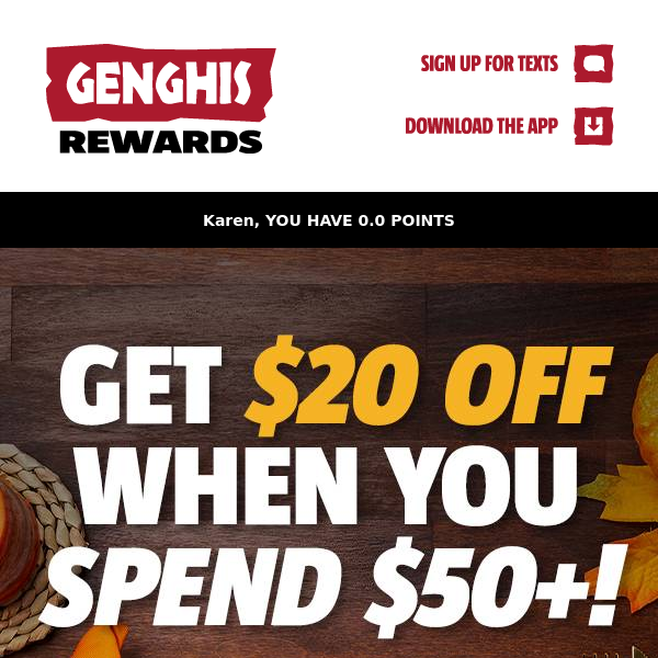 Hurry Genghis Grill!! $20 is burning a hole in your pocket...🔥👖😮