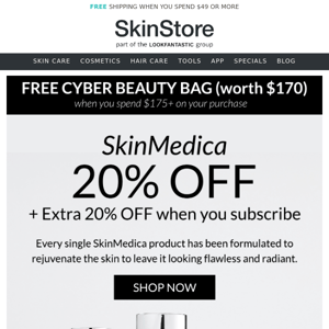 SkinMedica 20% Off! Plus, EXTRA 20% off when you subscribe