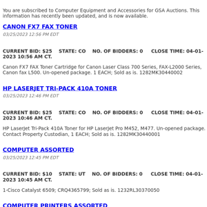 GSA Auctions Computer Equipment and Accessories Update