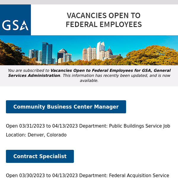 New/Current Job Opportunities at GSA Open to All Federal Employees & Special Appointment Eligibles