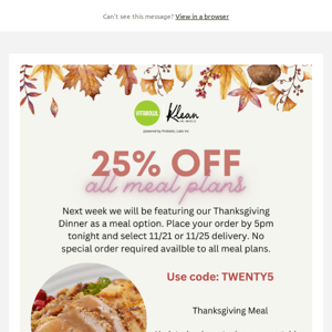 25% OFF all meal plans!