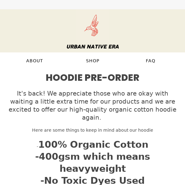 It's back. Our high-quality Organic Hoodie. Pre-order today