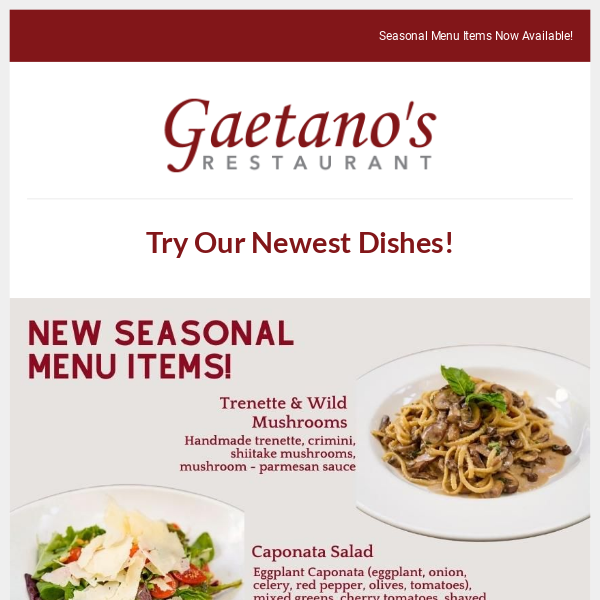 NEW Seasonal Menu Items