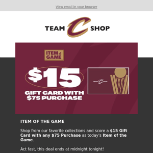 $15 Team Shop Gift Card