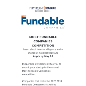 Calling all U.S. startups - enter Pepperdine Most Fundable Companies competition