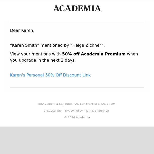 50% Off, 2 days only - “Academia” mentioned by “Helga  Zichner”