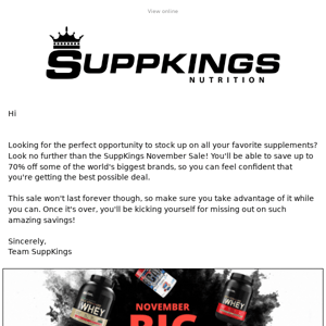   Look no further than the SuppKings November Sale 😀