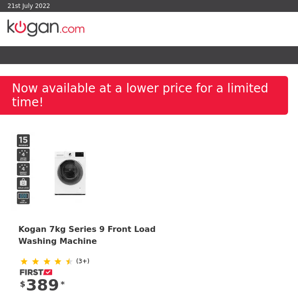 PRICE DROP: Kogan 7kg Series 9 Front Load Washing Machine & More