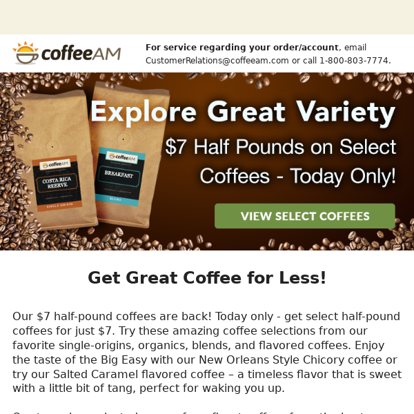 Explore the Great Variety that CoffeeAM has to Offer with $7 Half-Pounds
