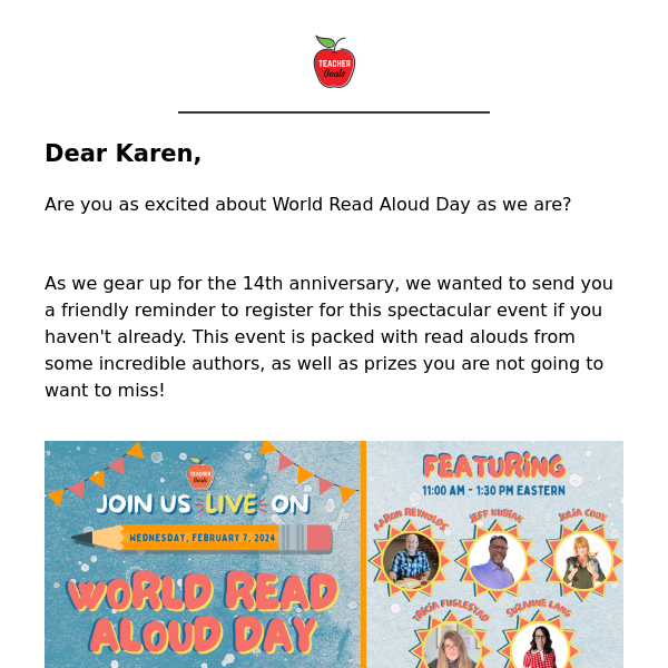 Not too late to register for World Read Aloud Day! ⏳