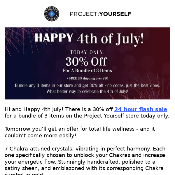 TODAY: Happy 4th July Flash Sale and notice of our complimentary Total Life Wellness Set