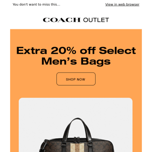 Confirmed: Extra 20% Off Top Men's Bags