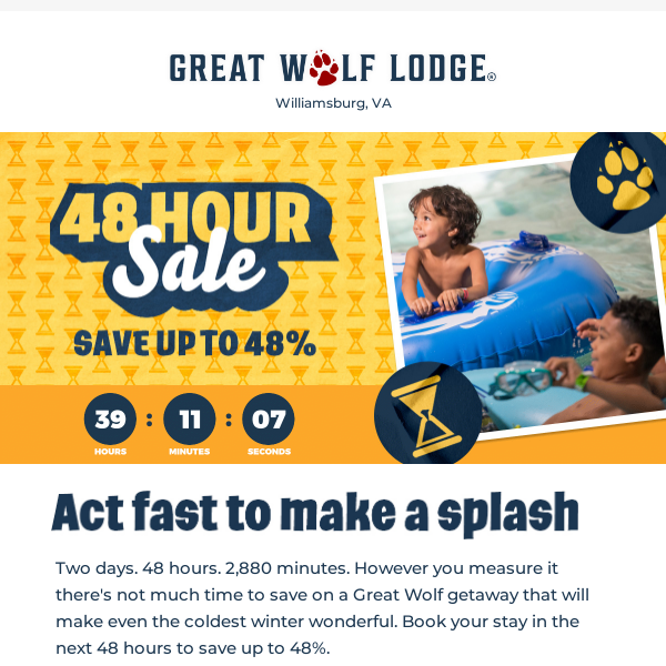 Grab a deal and save up to 48% on your Great Wolf Lodge stay
