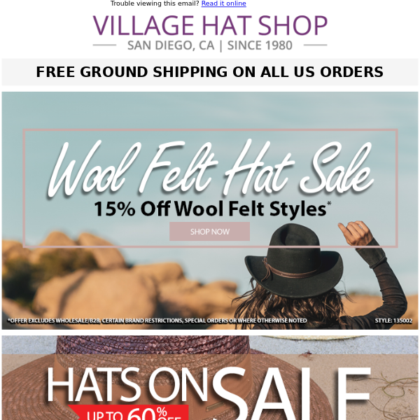 15% Off Wool Felt Styles | FREE Ground Shipping on ALL US Orders