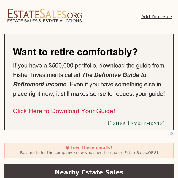 Your daily estate sales on EstateSales.org