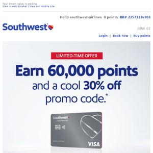 Wanna earn 60,000 points plus a 30% off promo code?