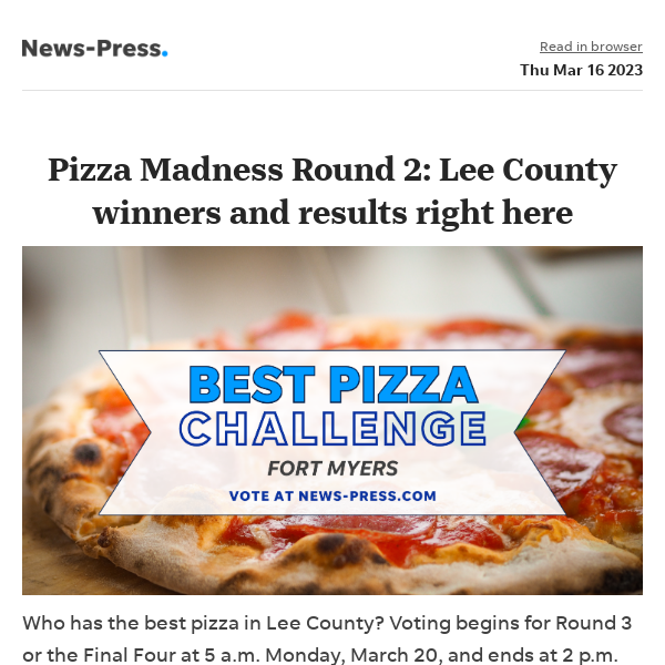 News alert: Pizza Madness Round 2: Lee County winners and results right here