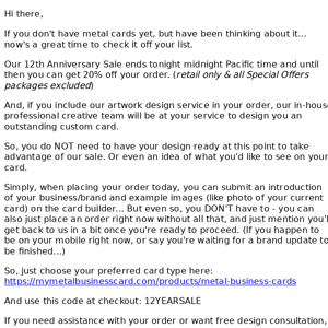 Our 12th anniversary sale ending... Lock in your savings now, decide your card design later