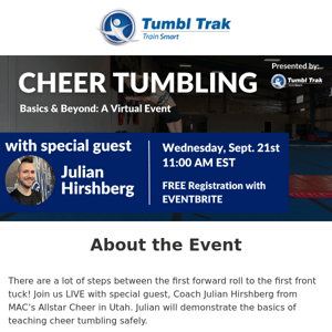 FREE VIRTUAL EVENT: Cheer Tumbling with Coach Julian! 🔥