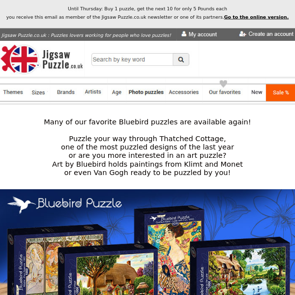 Until Thursday: Buy 1 puzzle, get the next 10 for only 5 Pounds each
