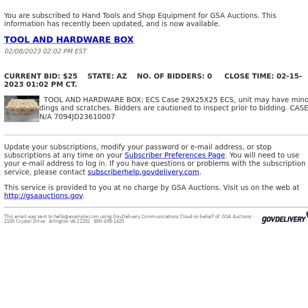 GSA Auctions Hand Tools and Shop Equipment Update