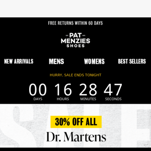 30% Off ALL Dr. Martens | Ends Tonight!