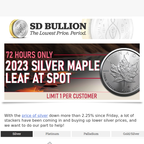 ⚡Silver Maple Leaf at SPOT PRICE (72 Hours)⚡
