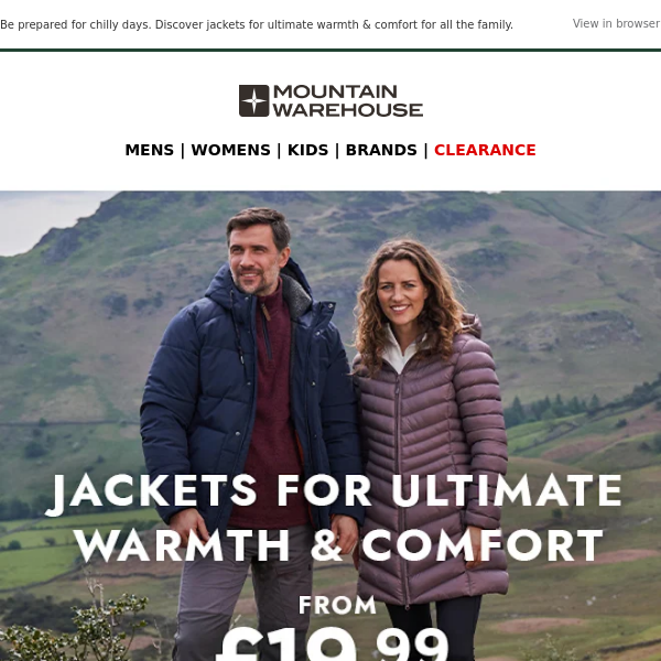 Get Ready for Cold Weather: Shop Warm Jackets from £19.99 at Mountain Warehouse