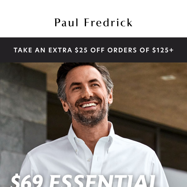 Essentials on sale: $69 non-iron shirts.
