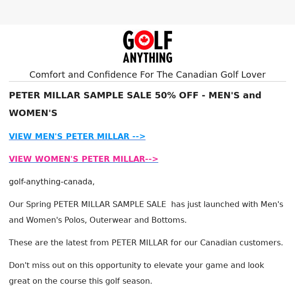 PETER MILLAR SAMPLE SALE + G/FORE