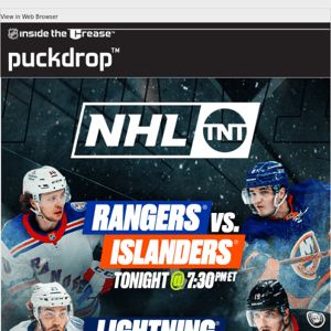 The Rangers take on the Islanders tonight on TNT at 7:30pm ET