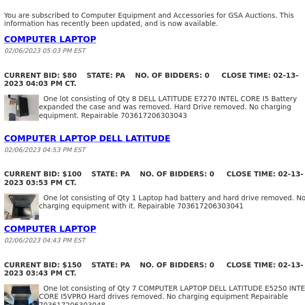 GSA Auctions Computer Equipment and Accessories Update