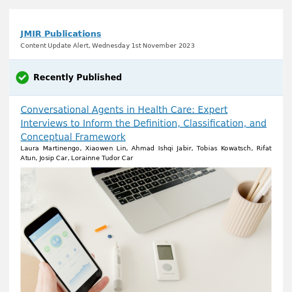 [JMIR] Conversational Agents in Health Care: Expert Interviews to Inform the Definition, Classification, and Conceptual Framework