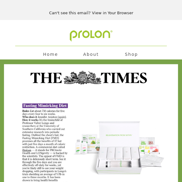 One Year On: ProLon's Spotlight in "The Times + 20% Off*