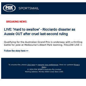 Historic heartbreak in last-minute Ricciardo blow